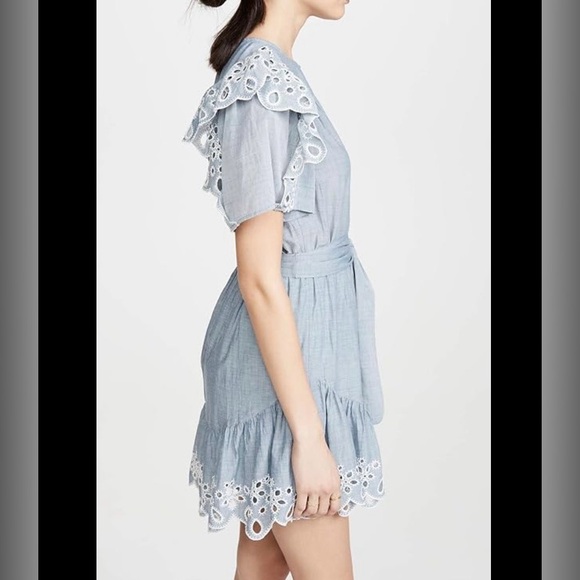 NWOT - Joie Cotton Eyelet Trim Mini Dress in Vintage Chambray - Picture 3 of 6